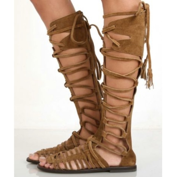 Free People Sun Seeker Tall Gladiator Sandal Brown Suede Lace-Up Size 39 NWT - Picture 8 of 13